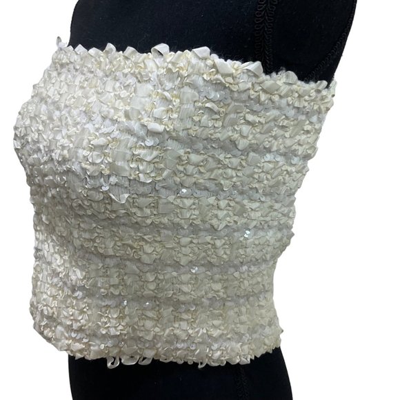 NR1 By Ned Gould Ivory Ribbon and Sequins Stretch Top Size 14 Cocktail Party - Picture 3 of 10